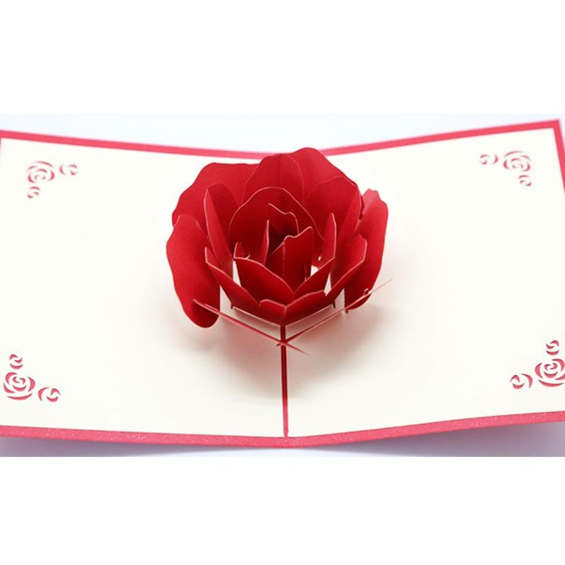 Red Rose Pop Up Card, Romantic Floral Greeting, Anniversary Valentine Birthday Gifts