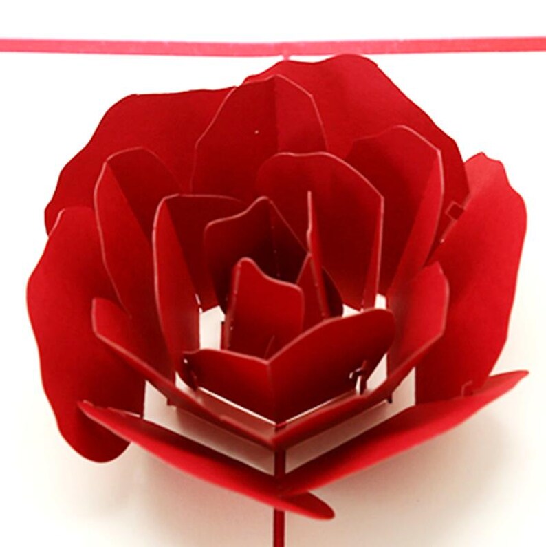 Red Rose Pop Up Card, Romantic Floral Greeting, Anniversary Valentine Birthday Gifts