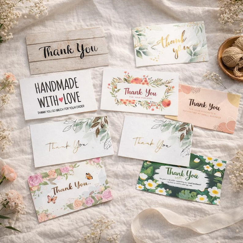 Gold Foil Thank You Cards for Business Packaging (8 Sets, 400Pcs), Customer Appreciation Inserts
