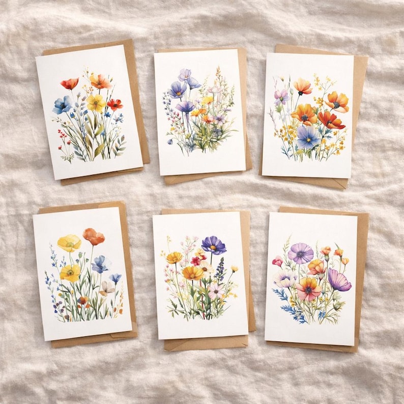 Set of 24 Minimalist Floral Greeting Card Set for Simple Gift