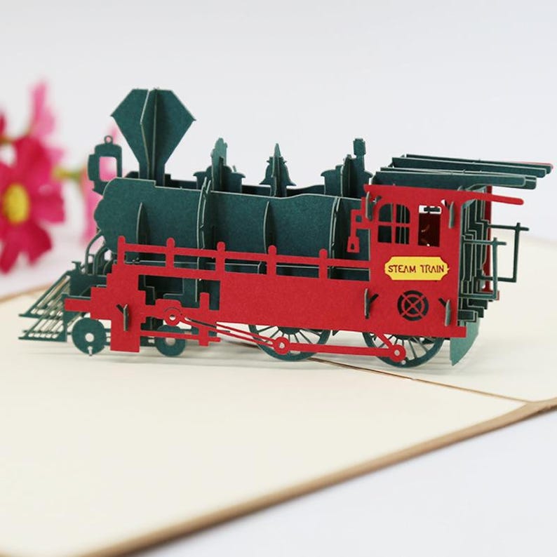 Vintage Locomotive Pop Up Card, 3D Steam Train Birthday Greeting, Railway Enthusiast Gift