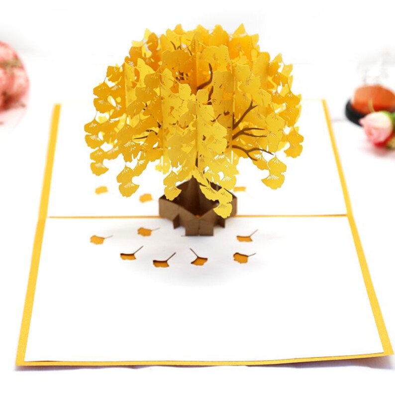Ginkgo Pop Up Card, Botanical Tree Sculpture Greeting, Thank You Notes