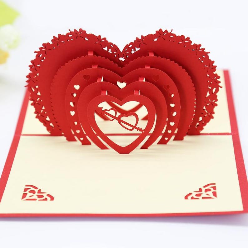 Layered Heart Pop Up Card, Romantic Valentine Anniversary Love Message
