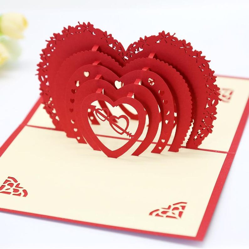 Layered Heart Pop Up Card, Romantic Valentine Anniversary Love Message