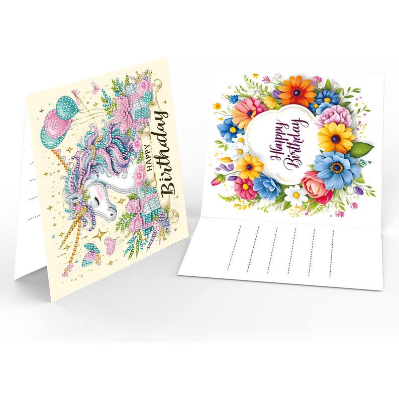 Diamond Painting Birthday Cards Set with Envelopes, DIY Greeting Cards for Party Mail