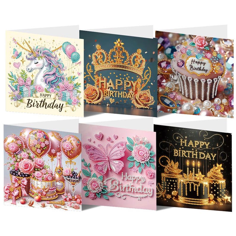 Diamond Painting Birthday Cards Set with Envelopes, DIY Greeting Cards for Party Mail