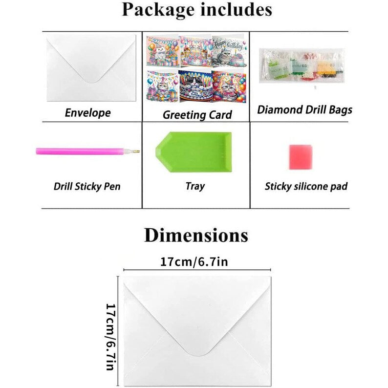 Diamond Painting Birthday Cards Set with Envelopes, DIY Greeting Cards for Party Mail