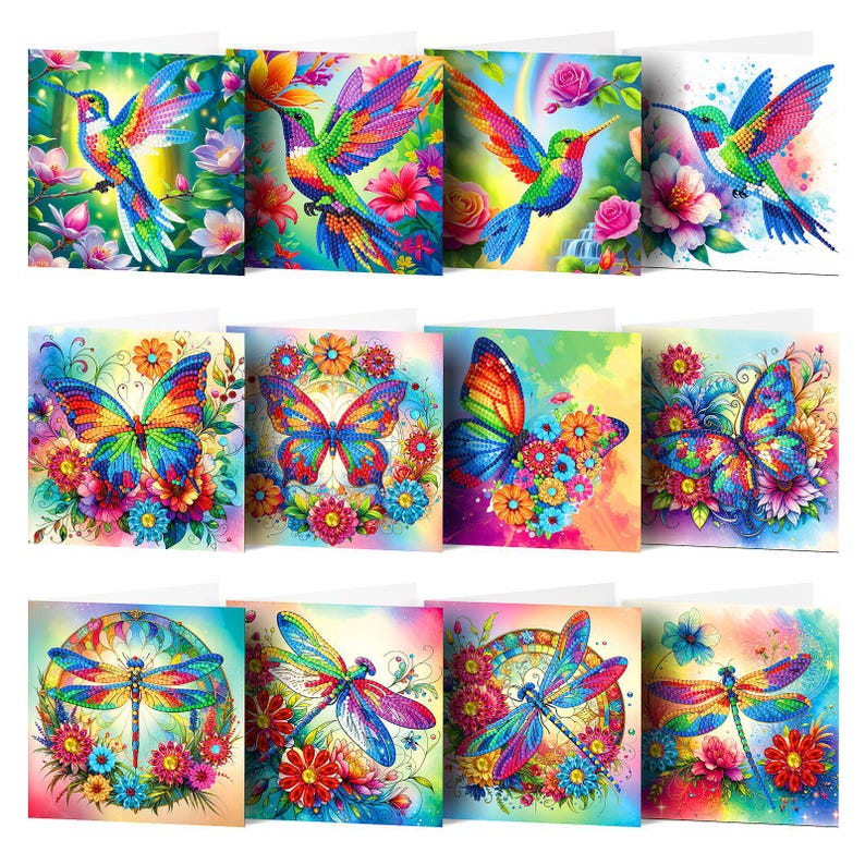 Diamond Painting Cards, Mandala Flower Bird Butterfly Designs, Festive Mail Craft Kit