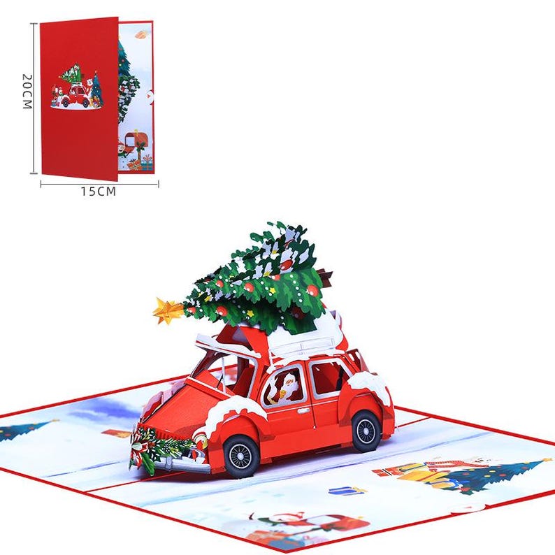 Christmas Car Pop Up Card: Festive Cozy Holiday Scene, Paper Cutting Greeting