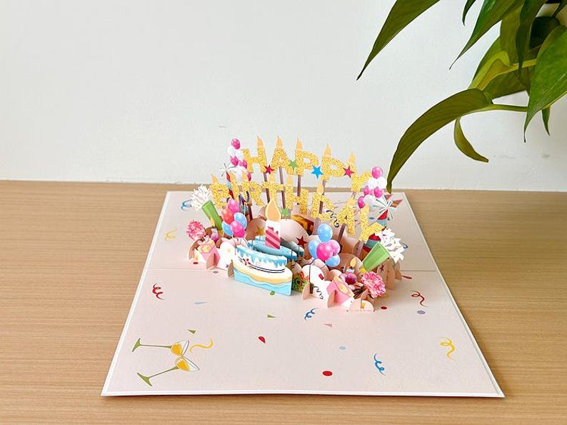 3D Birthday Pop Up Card: Festive Cake, Balloons, Gifts – Keepsake Decor