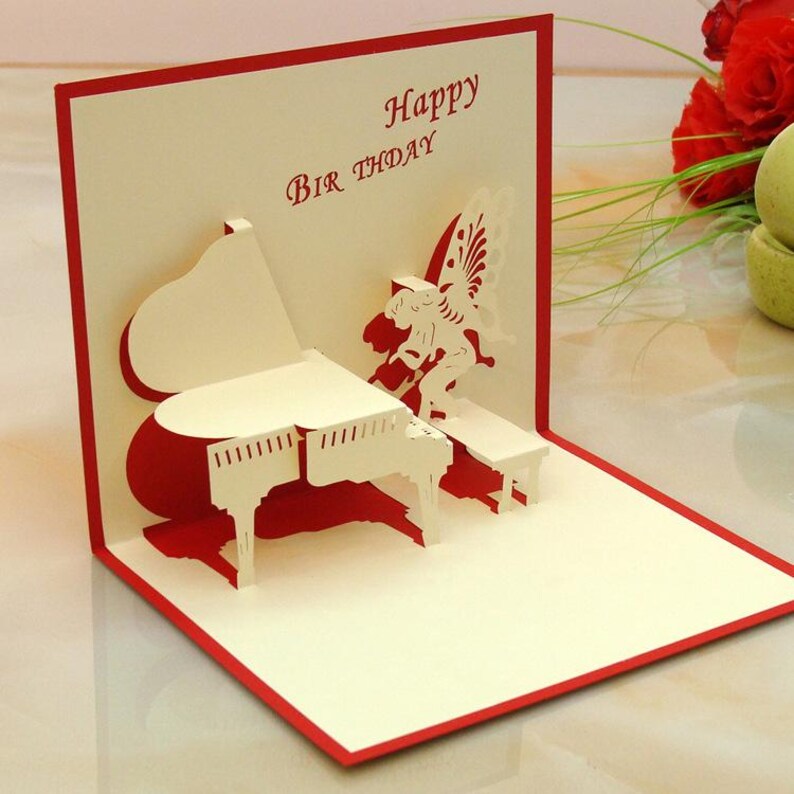 Piano Angel 3D Pop Up Card Elegant Music Greeting Card Gift for Mom
