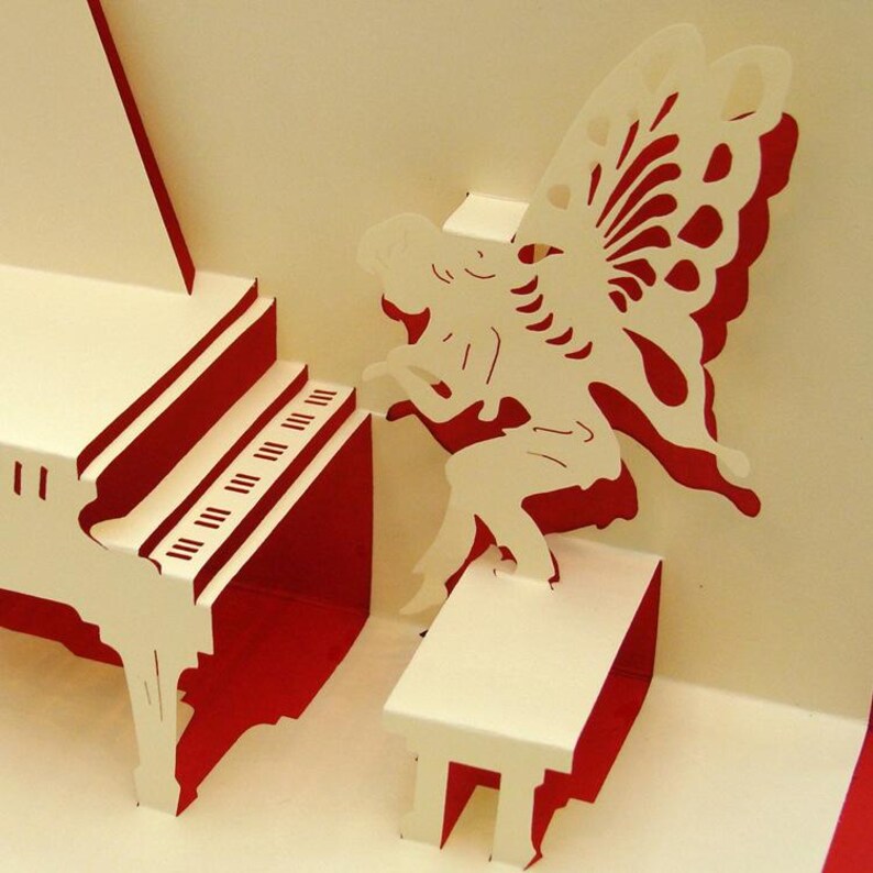 Piano Angel 3D Pop Up Card Elegant Music Greeting Card Gift for Mom