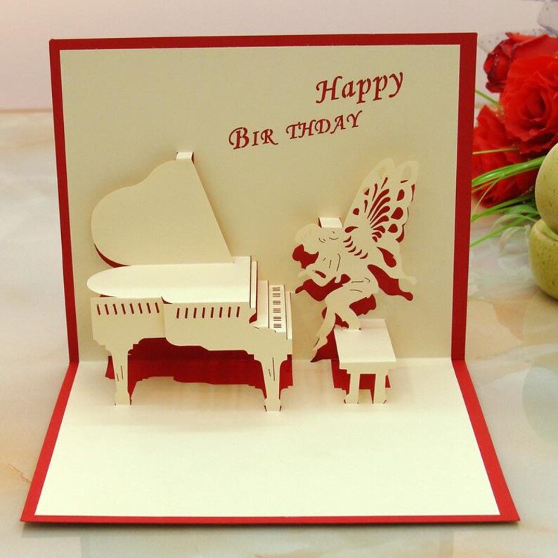 Piano Angel 3D Pop Up Card Elegant Music Greeting Card Gift for Mom