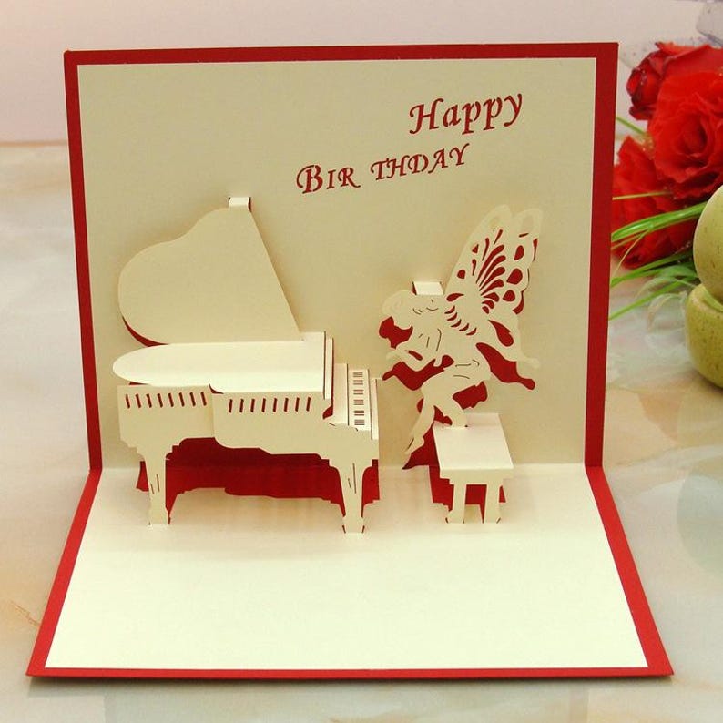 Piano Angel 3D Pop Up Card Elegant Music Greeting Card Gift for Mom