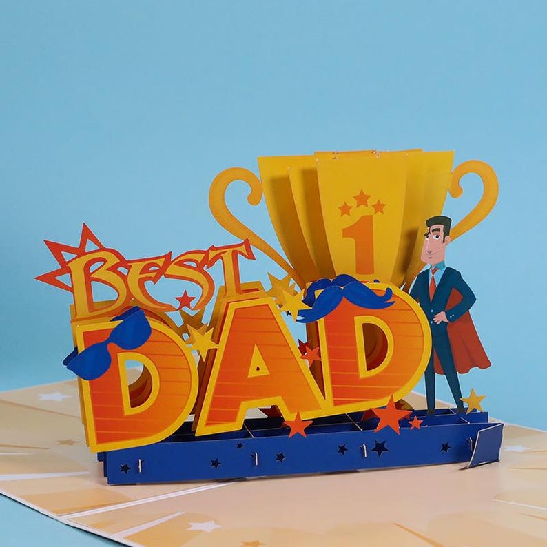 Dad Trophy Pop Up Card, Father's Day Greeting Card, 3D Award Display (15x20 cm)