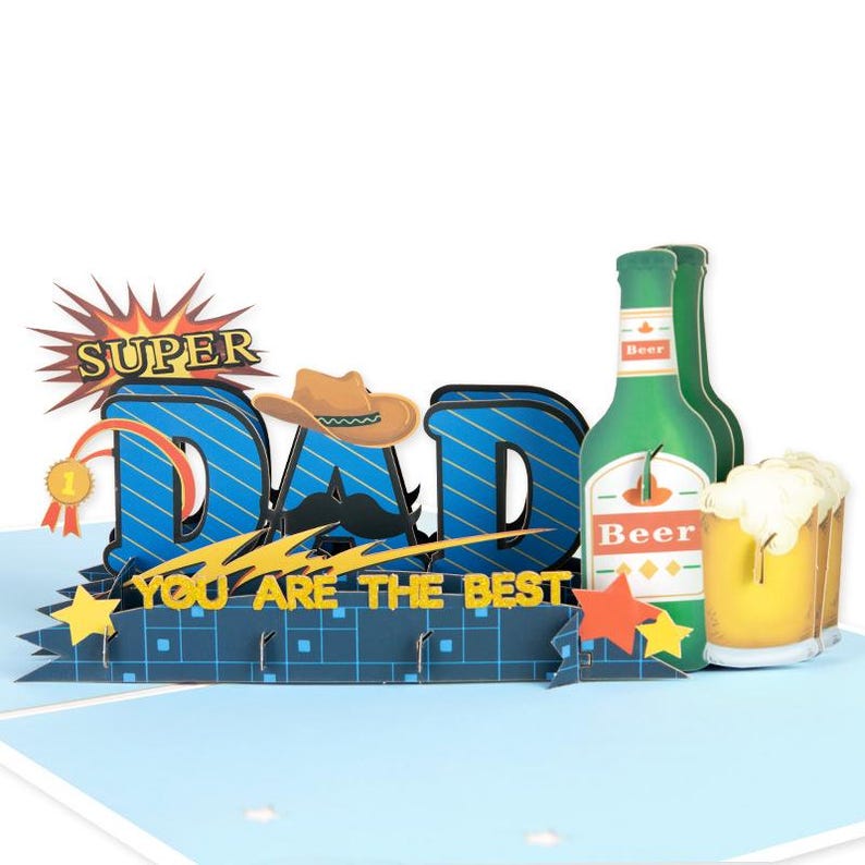 Dad Trophy Pop Up Card, Father's Day Greeting Card, 3D Award Display (15x20 cm)