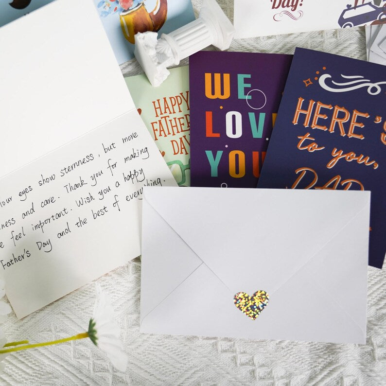 4Pcs Father’s Day Card Set with Stickers for Dad Gift, DIY Style Greeting Pack