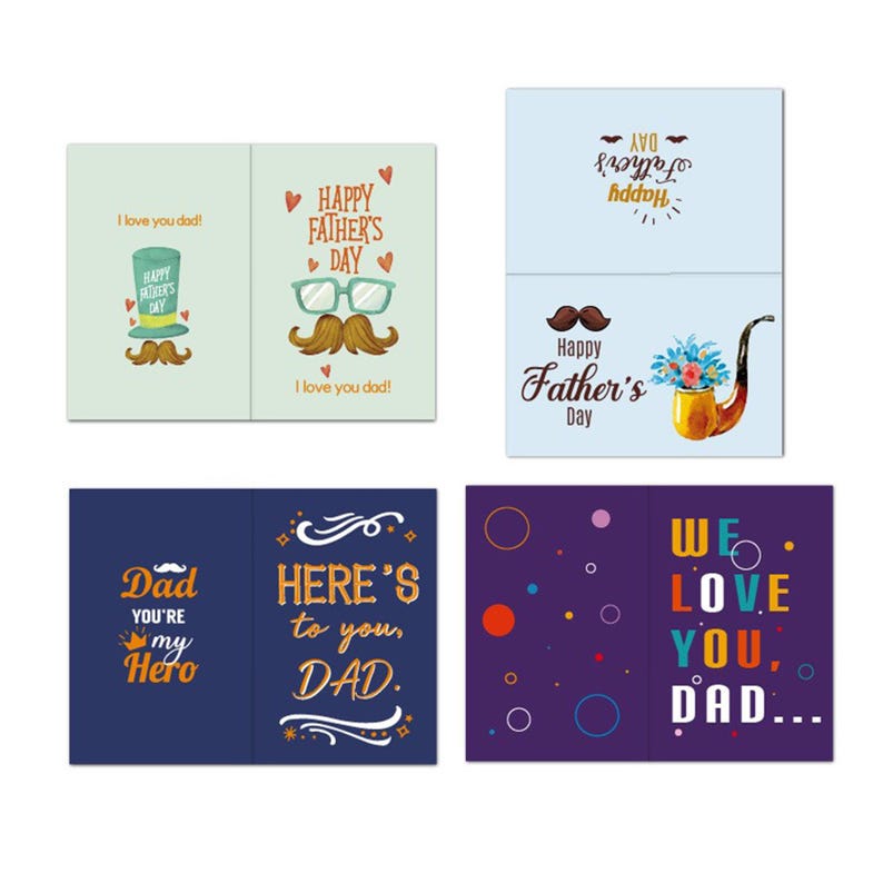 4Pcs Father’s Day Card Set with Stickers for Dad Gift, DIY Style Greeting Pack