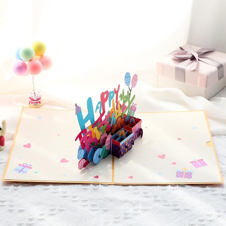 Birthday Pop Up Card Train Design Gift for Kids Party Decor