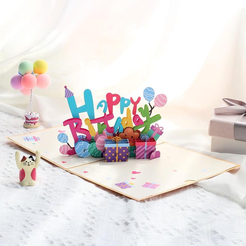 Birthday Pop Up Card Train Design Gift for Kids Party Decor