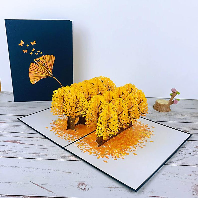 Ginkgo Pop Up Card, Botanical Tree Sculpture Greeting, Thank You Notes