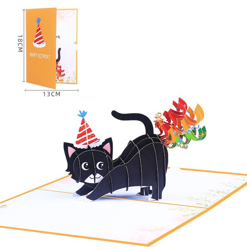 Funny Cat Birthday Pop Up Card: 3D Animal Greeting for Friend, Quirky Gift