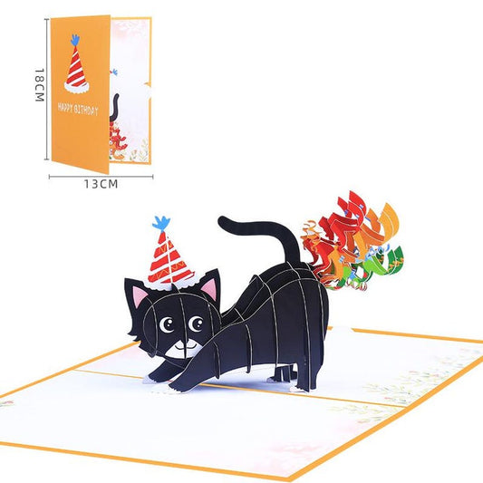 Funny Cat Birthday Pop Up Card: 3D Animal Greeting for Friend, Quirky Gift