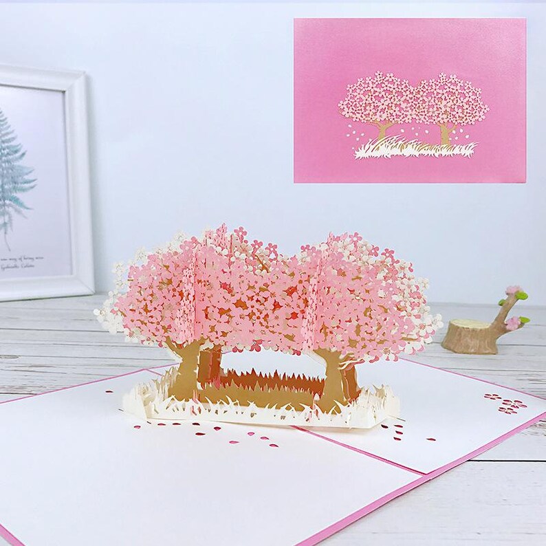 3D Pop Up Cherry Blossom Card: Handmade Floral Bouquet Greeting, Mom Gift