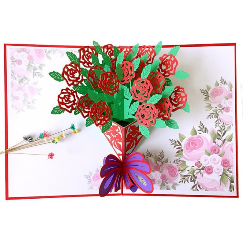 3D Pop Up Cherry Blossom Card: Handmade Floral Bouquet Greeting, Mom Gift
