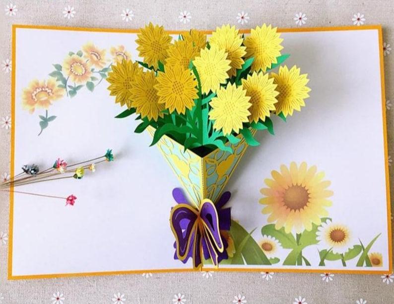 3D Pop Up Cherry Blossom Card: Handmade Floral Bouquet Greeting, Mom Gift