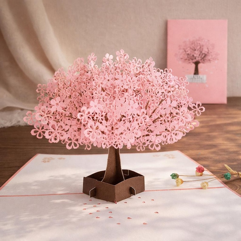 3D Pop Up Cherry Blossom Card: Handmade Floral Bouquet Greeting, Mom Gift