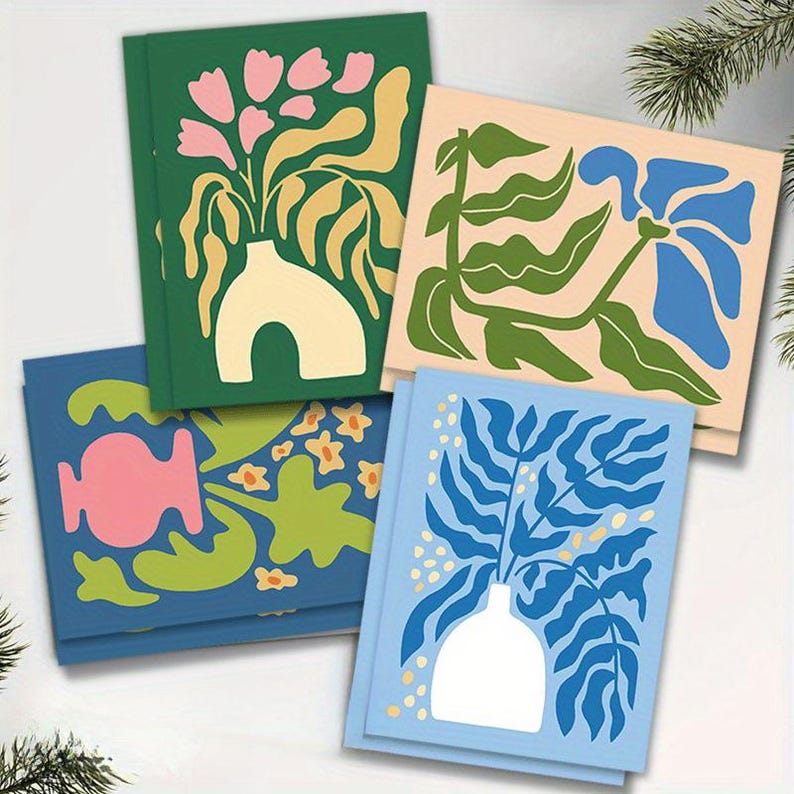 Set of 6 Botanical Floral Greeting Card Set with Envelopes for Wedding Thank You