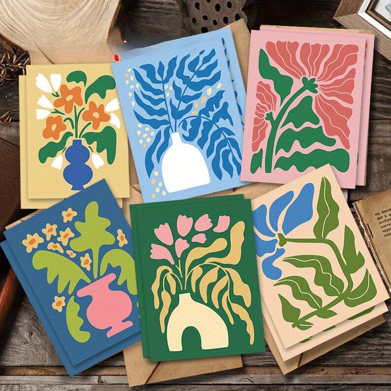 Set of 6 Botanical Floral Greeting Card Set with Envelopes for Wedding Thank You