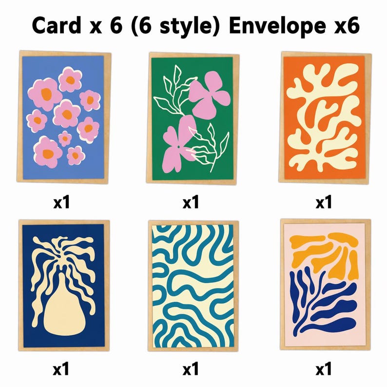 Abstract Floral Card Set (18Pcs), Modern Minimalist Art Greeting Cards, Boho Style Blank Stationery