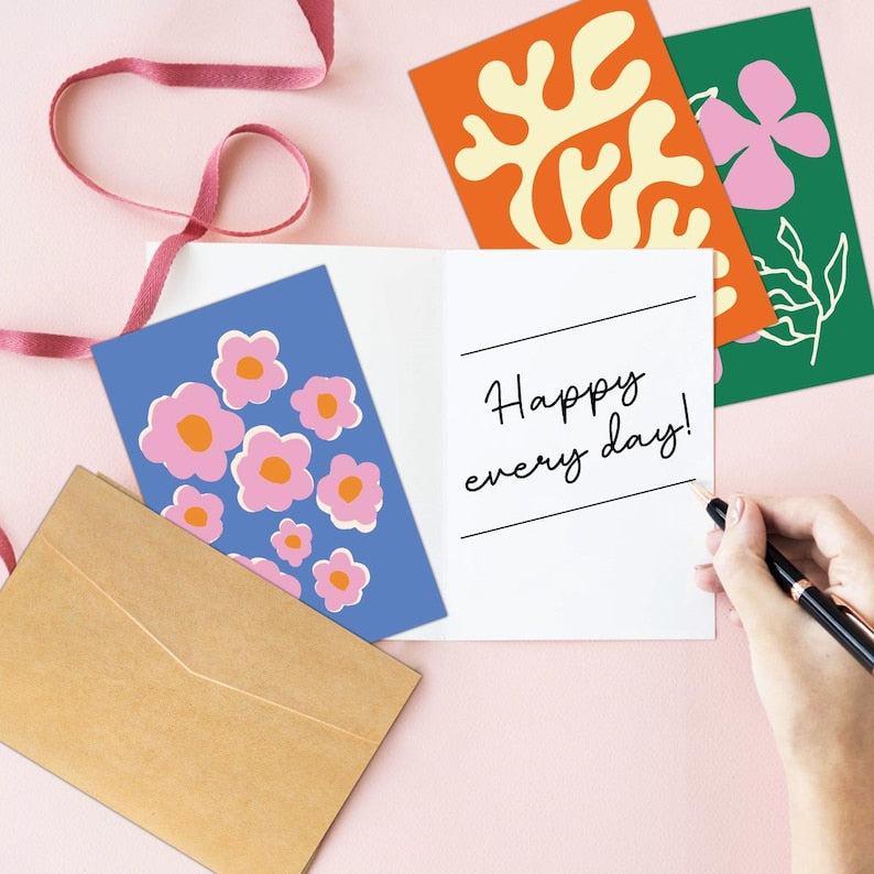 Abstract Floral Card Set (18Pcs), Modern Minimalist Art Greeting Cards, Boho Style Blank Stationery