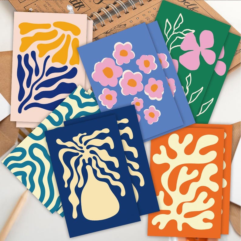 Abstract Floral Card Set (18Pcs), Modern Minimalist Art Greeting Cards, Boho Style Blank Stationery