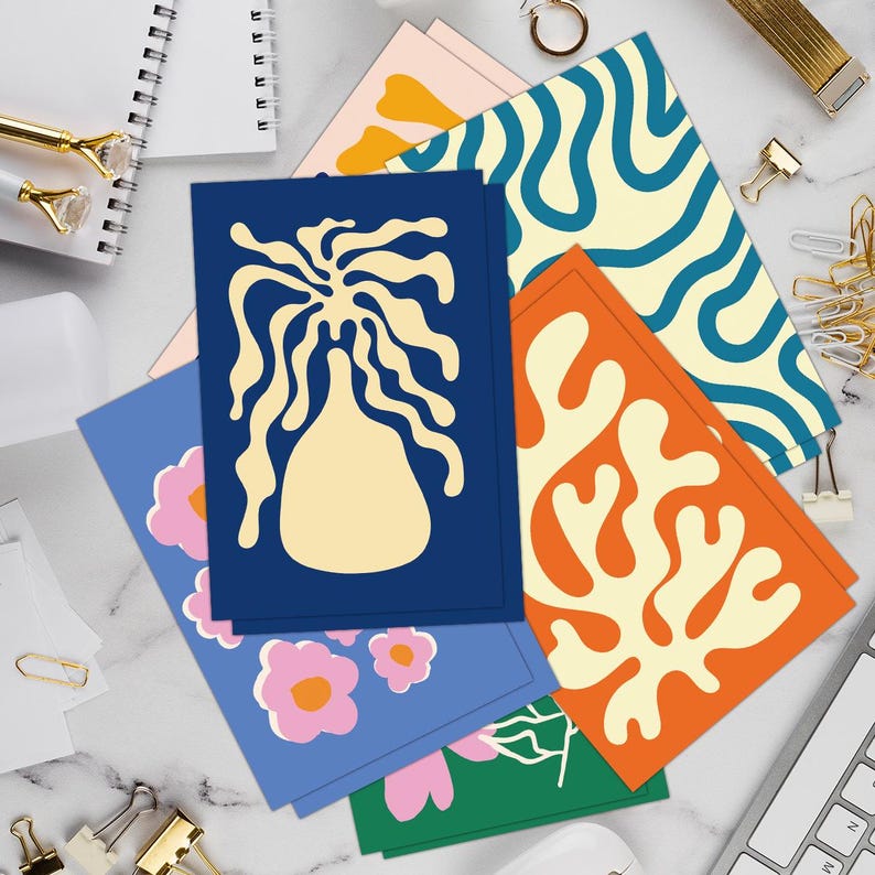Abstract Floral Card Set (18Pcs), Modern Minimalist Art Greeting Cards, Boho Style Blank Stationery