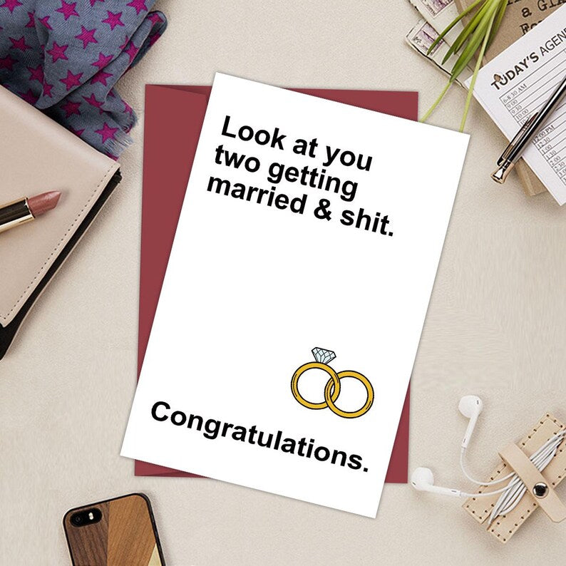 Set of 10 Funny Wedding Card Gift For Couple Minimal Humor Greeting Card