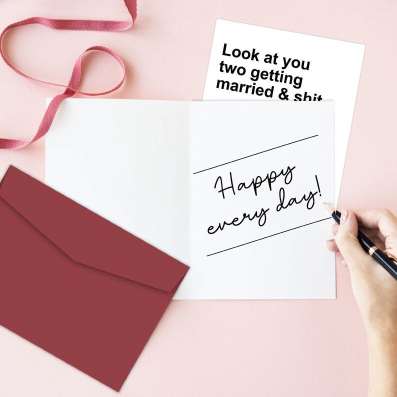 Set of 10 Funny Wedding Card Gift For Couple Minimal Humor Greeting Card
