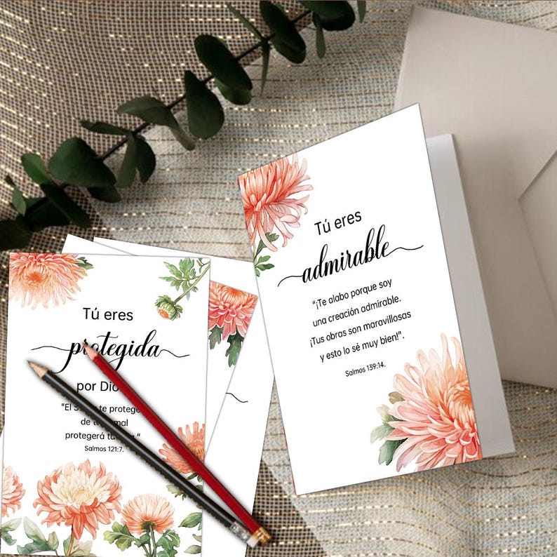 Floral Spanish Quote Greeting Cards Set: Calm Stationery (24 Cards)