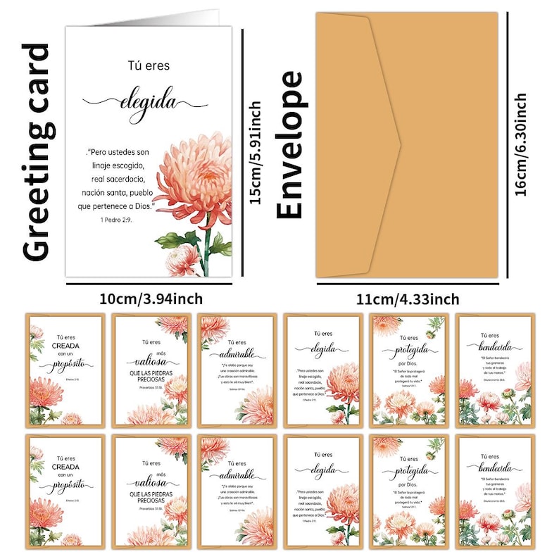 Floral Spanish Quote Greeting Cards Set: Calm Stationery (24 Cards)