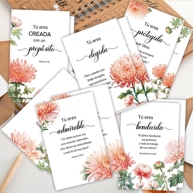 Floral Spanish Quote Greeting Cards Set: Calm Stationery (24 Cards)