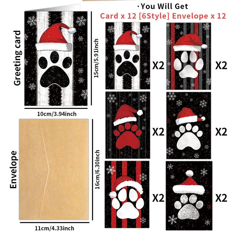 Set of 2 (24Pcs) Dog Christmas Card Set For Pet Lovers Holiday Greeting Cards