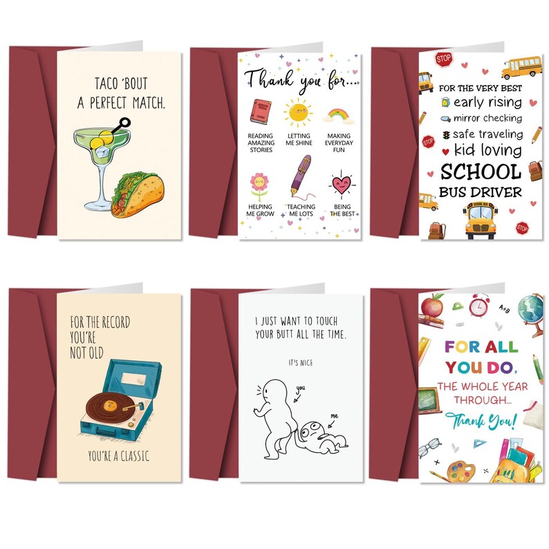 6Pcs Funny Birthday Card Humor Gift for Friend with Envelope