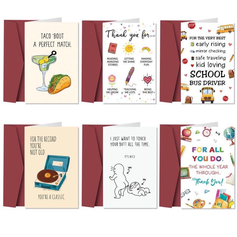 6Pcs Funny Birthday Card Humor Gift for Friend with Envelope