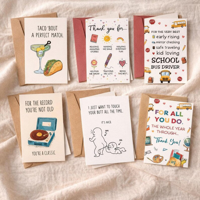 6Pcs Funny Birthday Card Humor Gift for Friend with Envelope