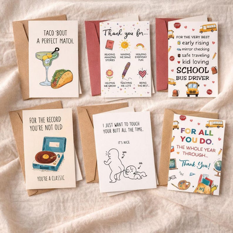 6Pcs Funny Birthday Card Humor Gift for Friend with Envelope