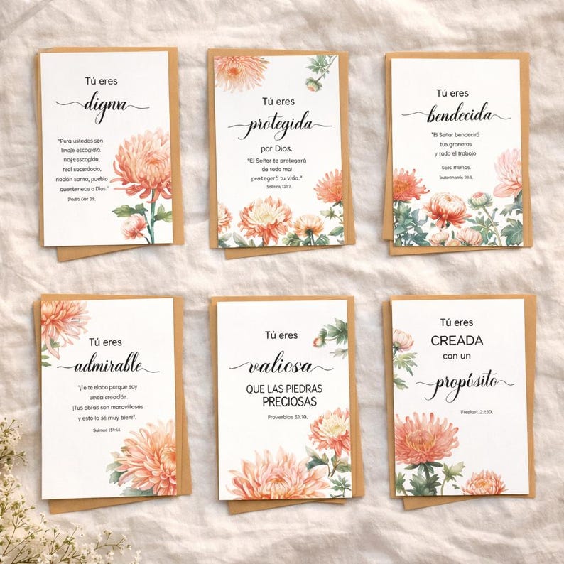 Floral Spanish Quote Greeting Cards Set: Calm Stationery (24 Cards)
