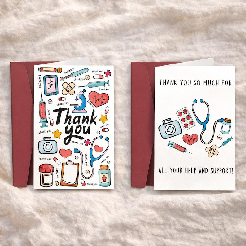Set of 2 Nurse Thank You Card Gift For Healthcare Worker Appreciation Card