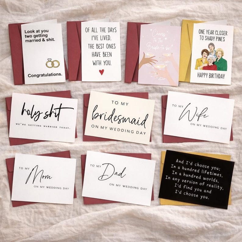 Set of 10 Funny Wedding Card Gift For Couple Minimal Humor Greeting Card